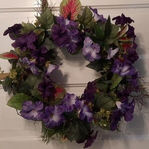 Wreath Purple Morning Glory Coleus Silk Artificial Flower Indoor Outdoor NEW